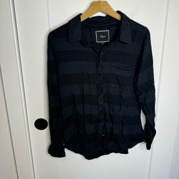 Rails Black Stripe Cotton Button Down Shirt Blouse Size Medium - Picture 1 of 4
